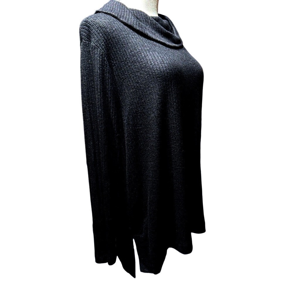 Chicos Zenergy Black Cozy Cowl Neck Tunic Ribbed Long‎ Sleeve Top Size 2 NEW